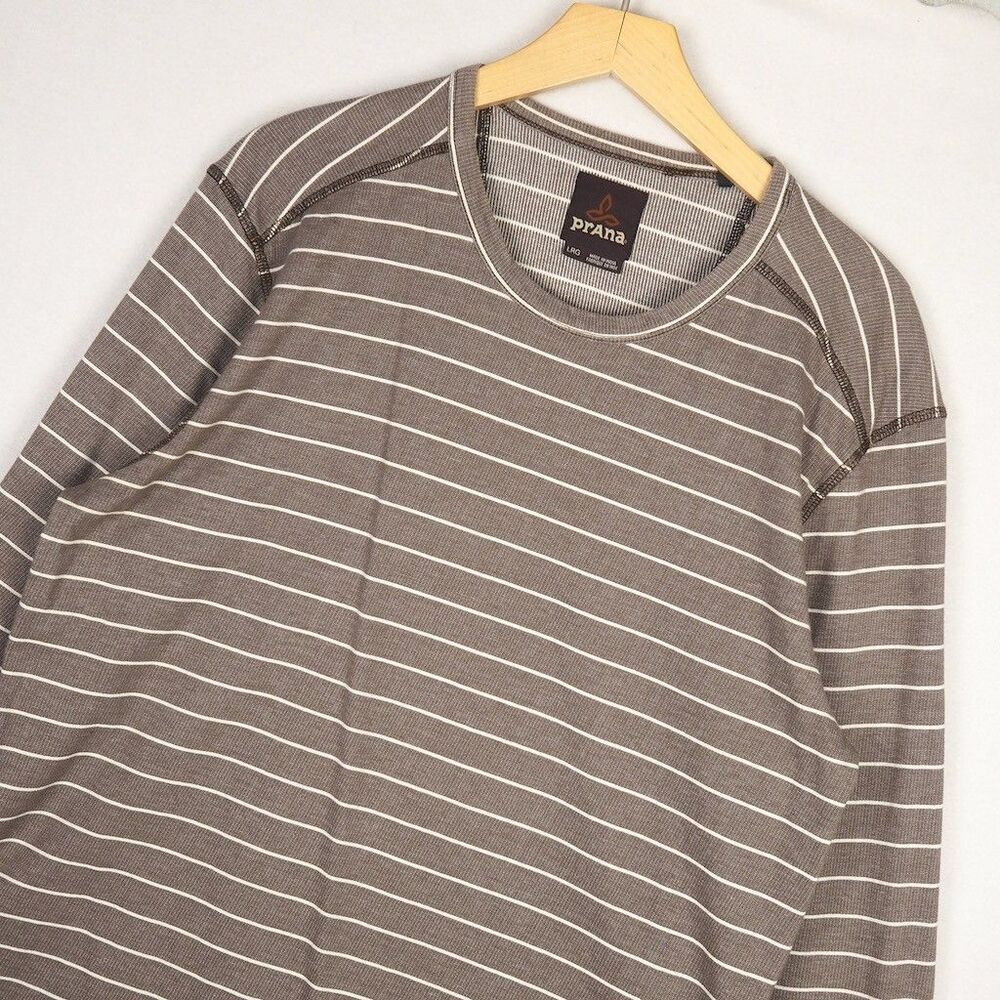 Prana Keller Shirt Mens L Striped Long Sleeve Waffle Knit Organic Cotton Shirt